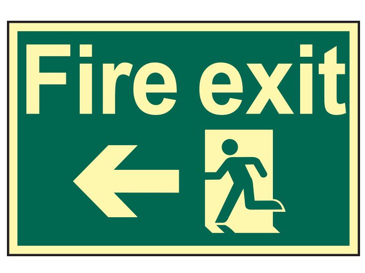 Scan SCA1583 Fire Exit Running Man Arrow Left - Photoluminescent 300 x 200mm