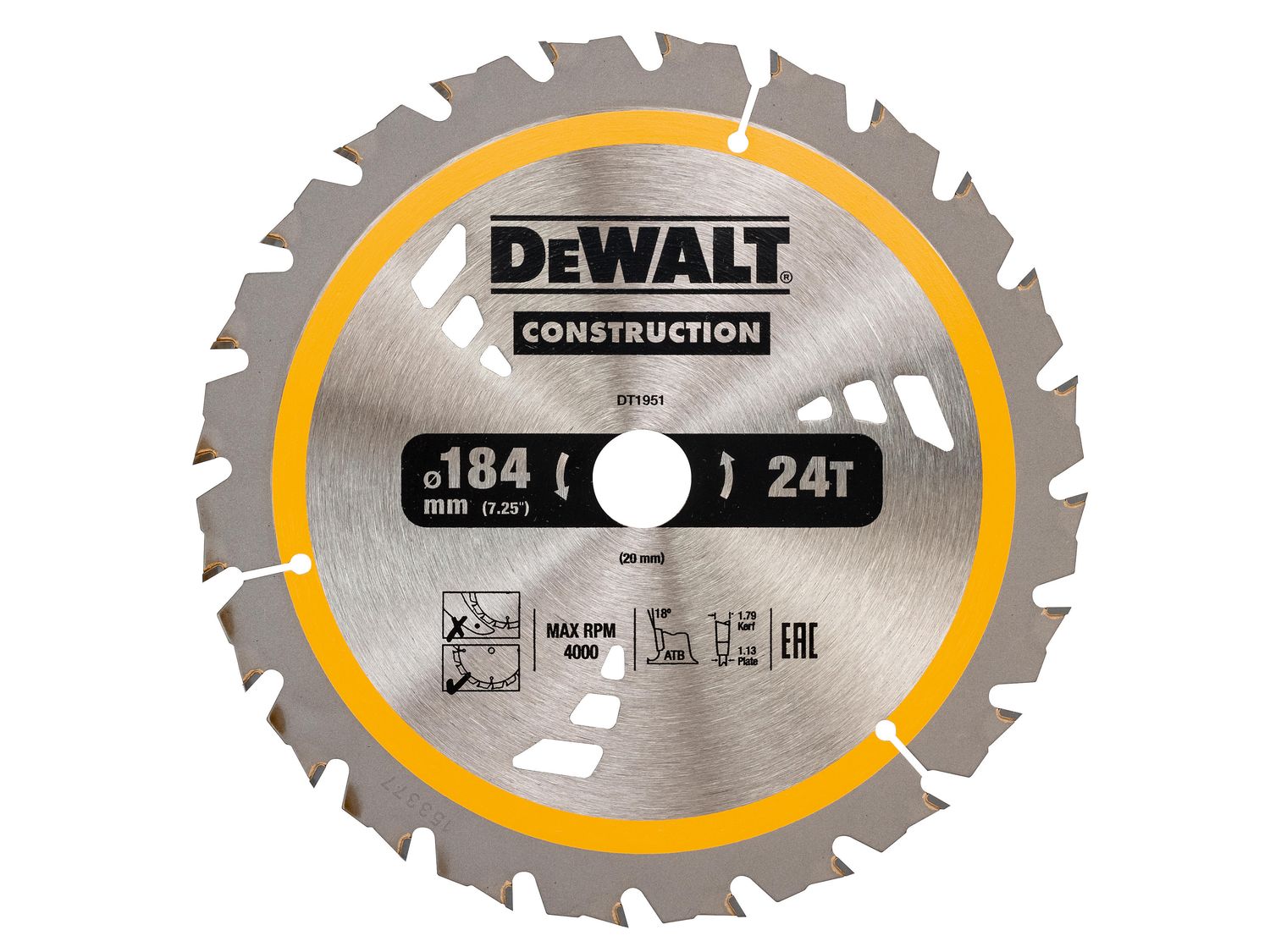 DEWALT DEWDT1951QZ Cordless Construction Trim Saw Blade 184 x 20mm x 24T