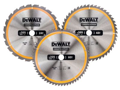 DEWALT DEWDT1964QZ DT1964 Construction Circular Saw Blade 3 Pack 305 x 30mm x 24T/48T/60T