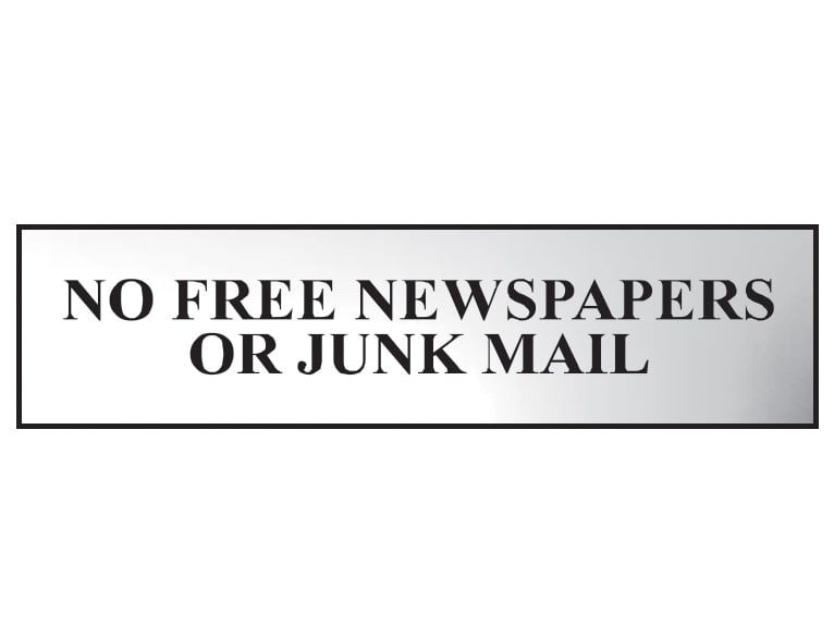 Scan SCA6023C No Free Newspapers Or Junk Mail - Polished Chrome Effect 200 x 50mm