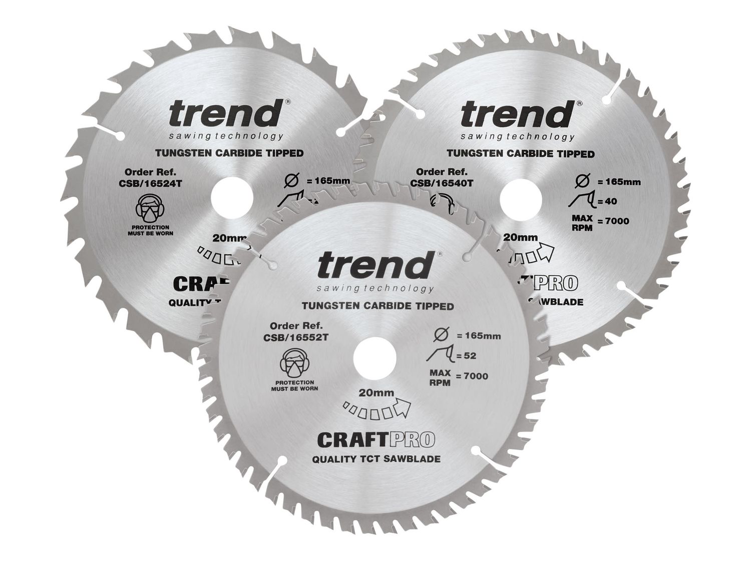 Trend TRECSB1653PB CraftPro Cordless Saw Blade 165 x 20mm x 24T/40T/52T (Pack 3)