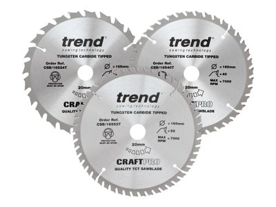Trend TRECSB1653PB CraftPro Cordless Saw Blade 165 x 20mm x 24T/40T/52T (Pack 3)