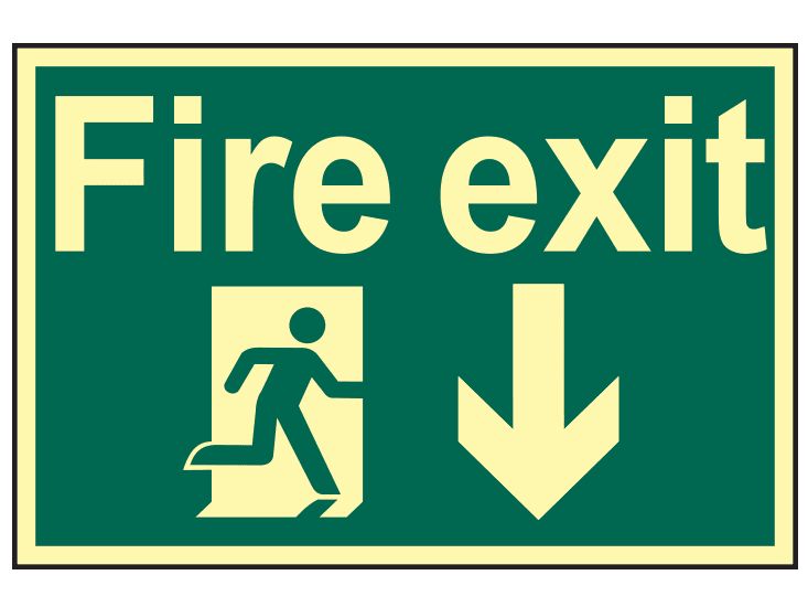 Scan SCA1580 Fire Exit Running Man Arrow Down - Photoluminescent 300 x 200mm