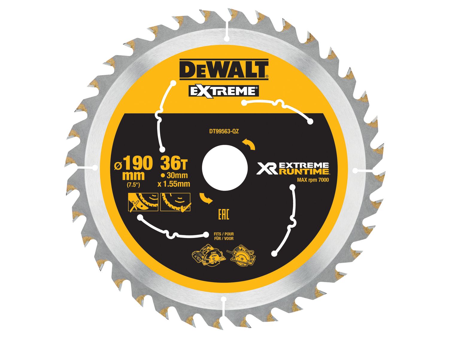 DEWALT DEWDT99563QZ XR FlexVolt Circular Saw Blade 190 x 30mm x 36T