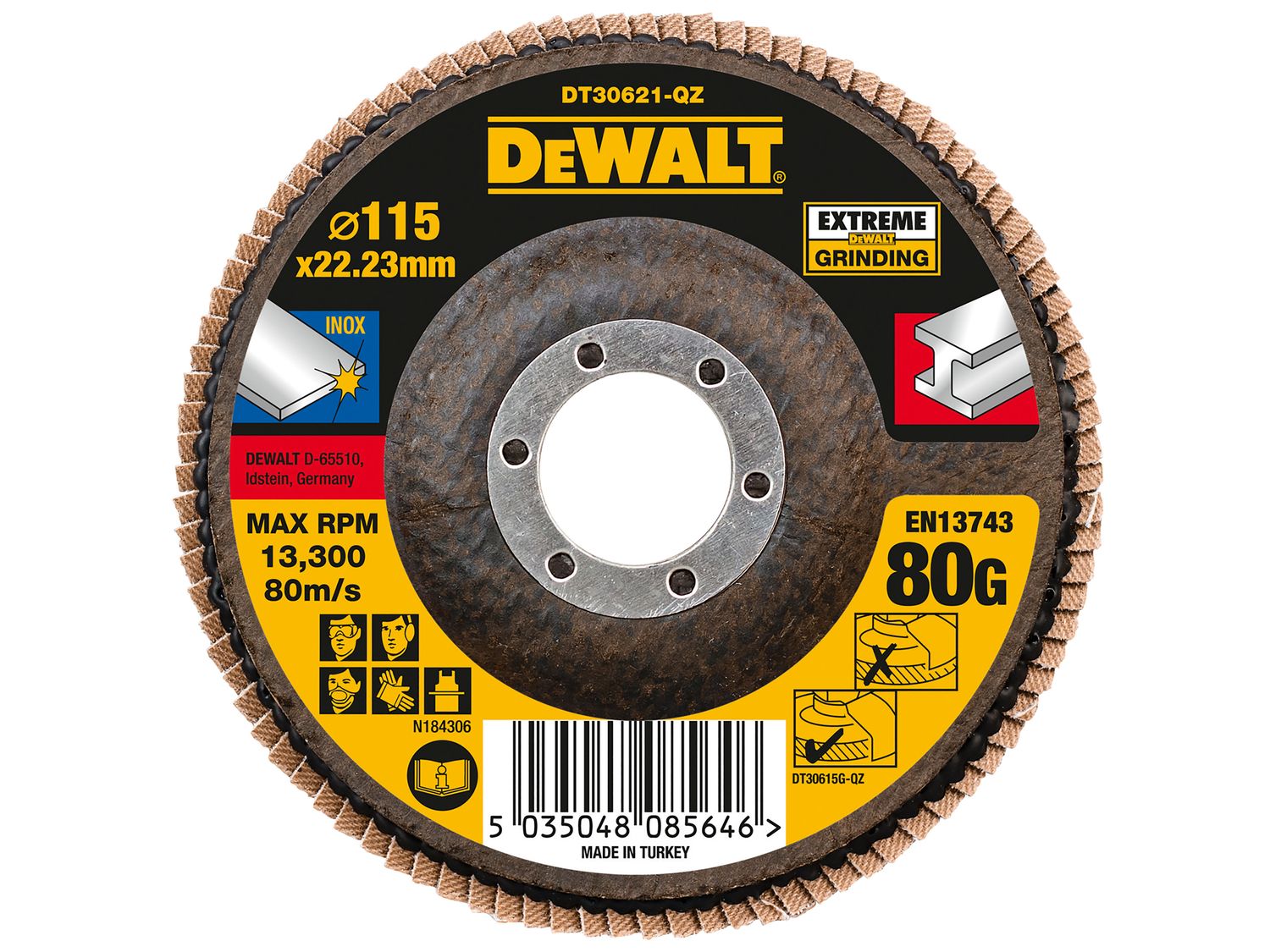 Dewalt DT30621 115mm x 22.23mm 80G Flap Disc
