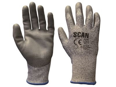 Scan SCAGLOCUT5M Grey PU Coated Cut 5 Gloves - M (Size 8)