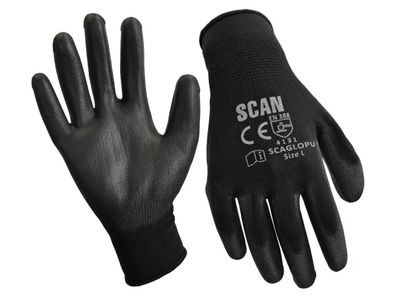Scan SCAGLOPU12XL Black PU Coated Gloves - XL (Size 10) (12 Pairs)