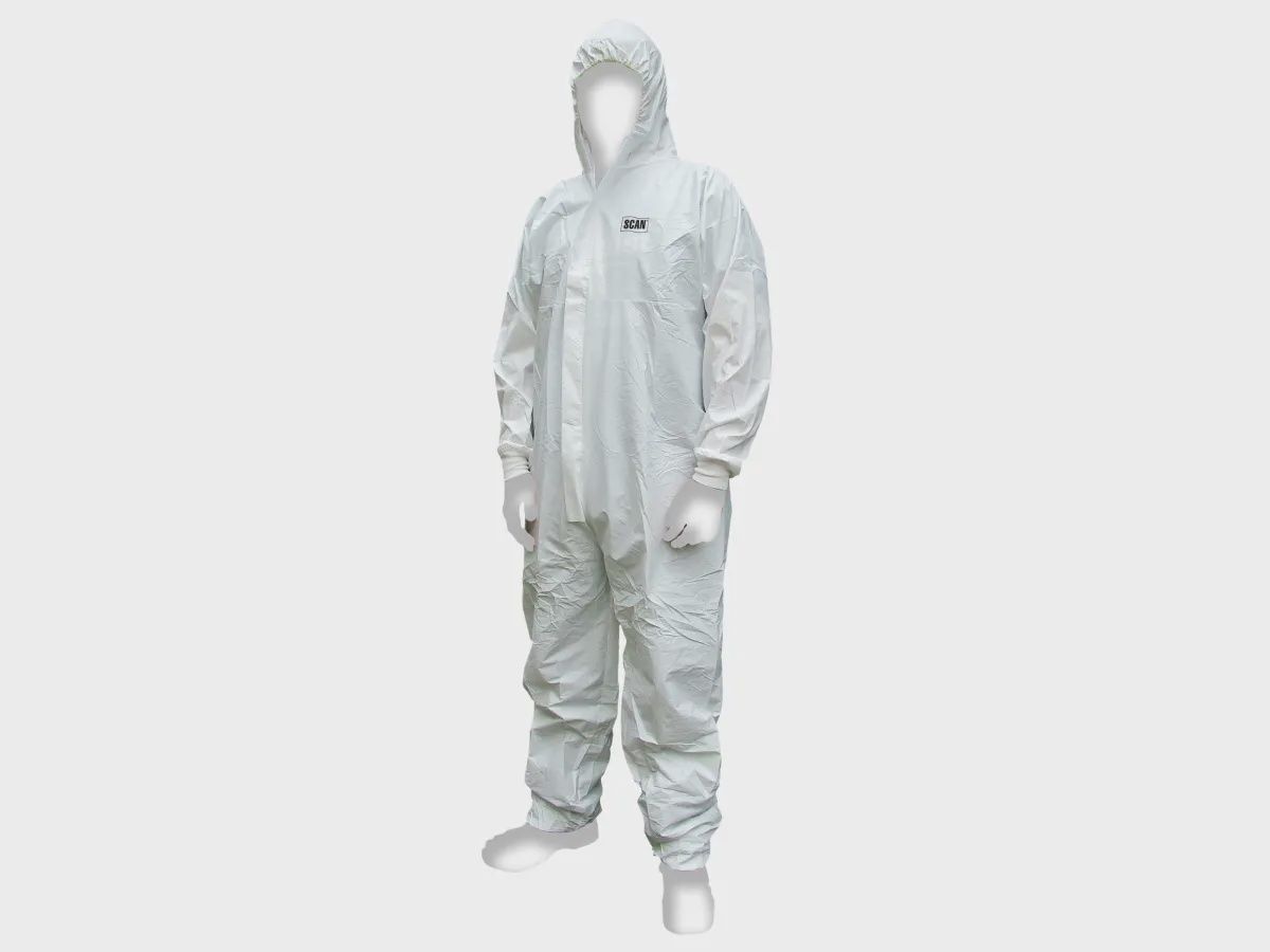 Scan SCAWWDOM56 Chemical Splash Resistant Disposable Coverall White Type 5/6 M (36-39in)