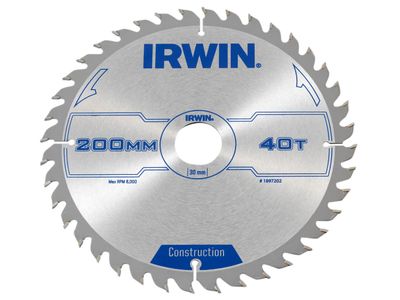 IRWIN IRW1897202 Construction Circular Saw Blade 200 x 30mm x 40T ATB