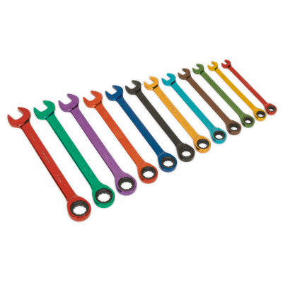 Sealey Siegen S01075 12pc Multi-Coloured Combination Ratchet Spanner Set