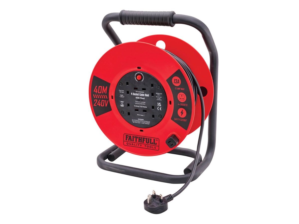 Faithfull FPPCR40240HD 40m 13A Heavy Duty Cable Reel 240v XMS25CR40M