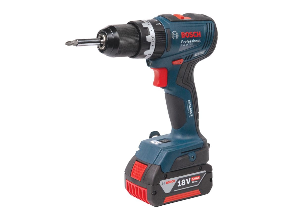 Bosch GSB18V-65 18v Combi Drill Kit with 2x 4.0ah Li-ion Batteries XMS25COMBIB