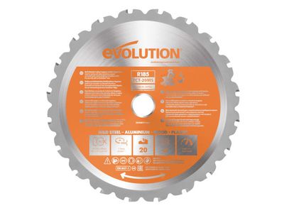 Evolution R185TCT-20MS 185mm x 20mm x 20T Multi-Material Mitre Saw Blade