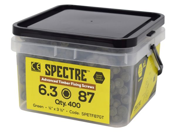 ForgeFix SPETF87GT Spectre Advanced Timber Fixing Screws Green 6.3 x 87mm Tub of 400