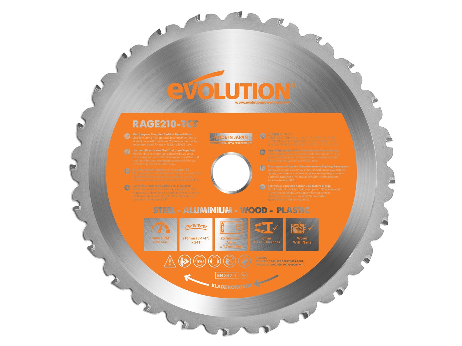 Evolution R210TCT-24MS Multi-Material Mitre Saw Blade 210mm x 25.4mm x 24T