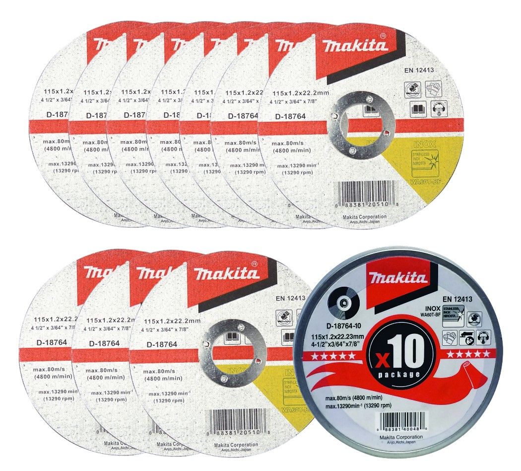 Makita D-18764-10 WA60T 115mm x 22.23mm Inox Thin Cutting Discs Tin of 10
