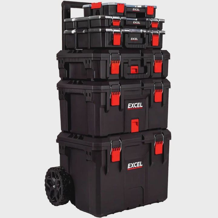 Excel 32121 Modular Tool Box Heavy Duty Mobile Storage 6 Piece Set with Organiser &amp; Wheels