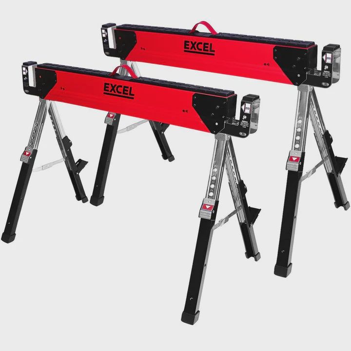 Excel 6288 Steel Sawhorse Heavy Duty Adjustable Legs Twin Pack 1178Kg Capacity