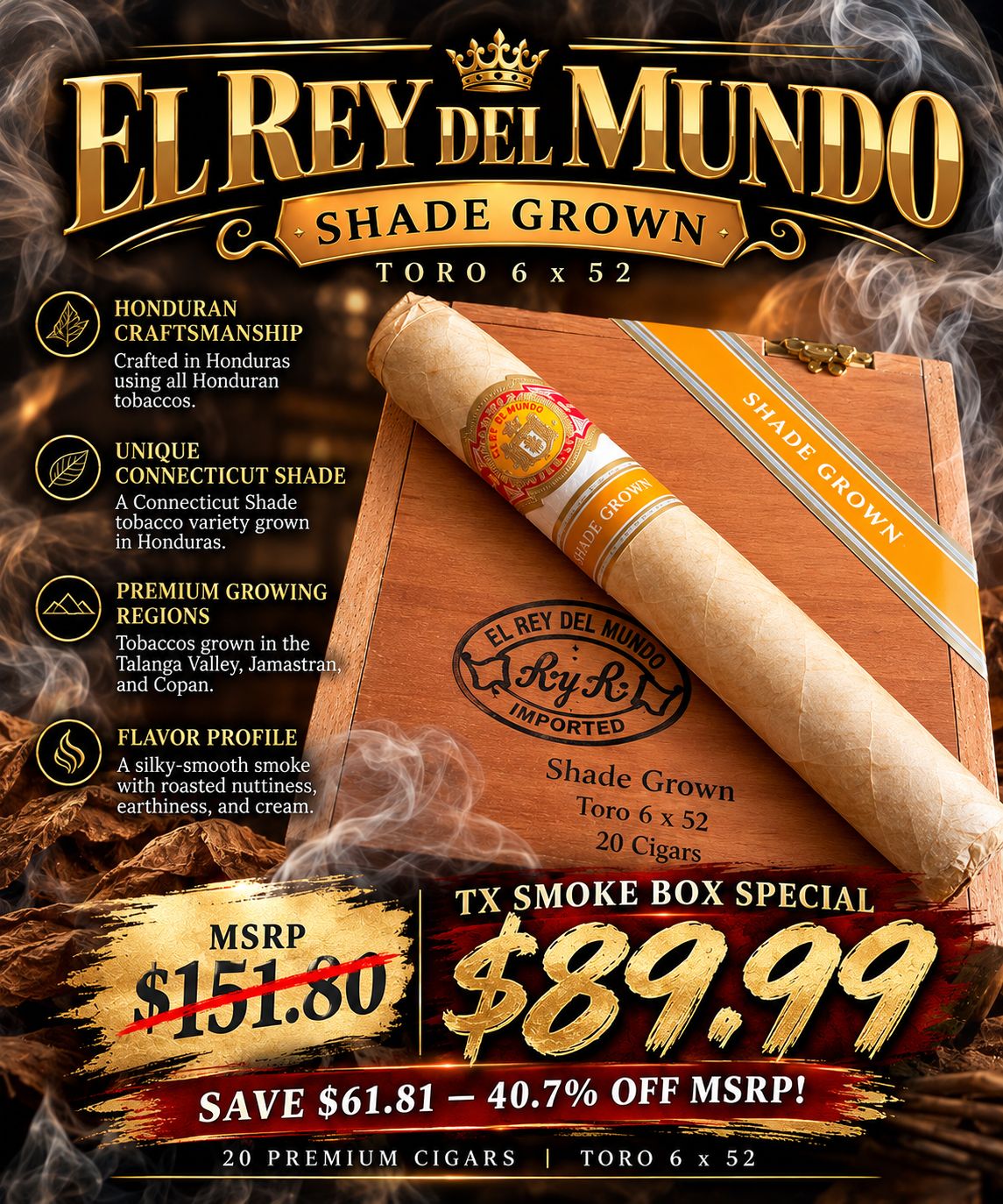 El Rey Del Mundo Shade Toro Box 20ct