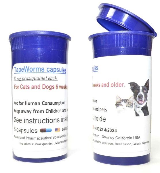 Tapeworm Capsules - 30 mg Praziquantel Dogs/Cats - 6 Count