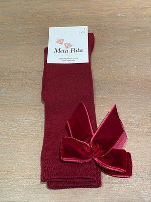 Meia Pata Kniekousen bordeaux met velvet strik achteraan