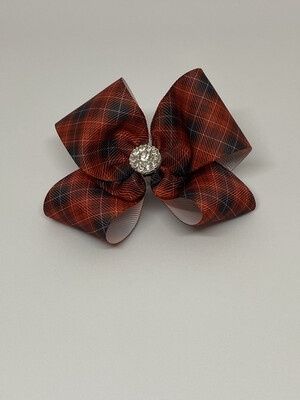 Tartan rood/zwart dubbele grote strik met steen op clip