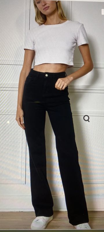 High-waisted casual straight jeans Black