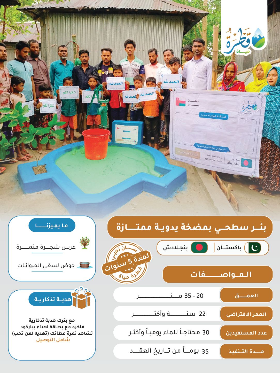 بئر سطحي بمضخة يدوية ممتازة ( باكستان - بنجلاديش )