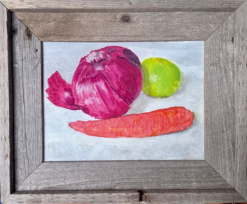 Red Onion with Lime & Carrot, Oil Painting