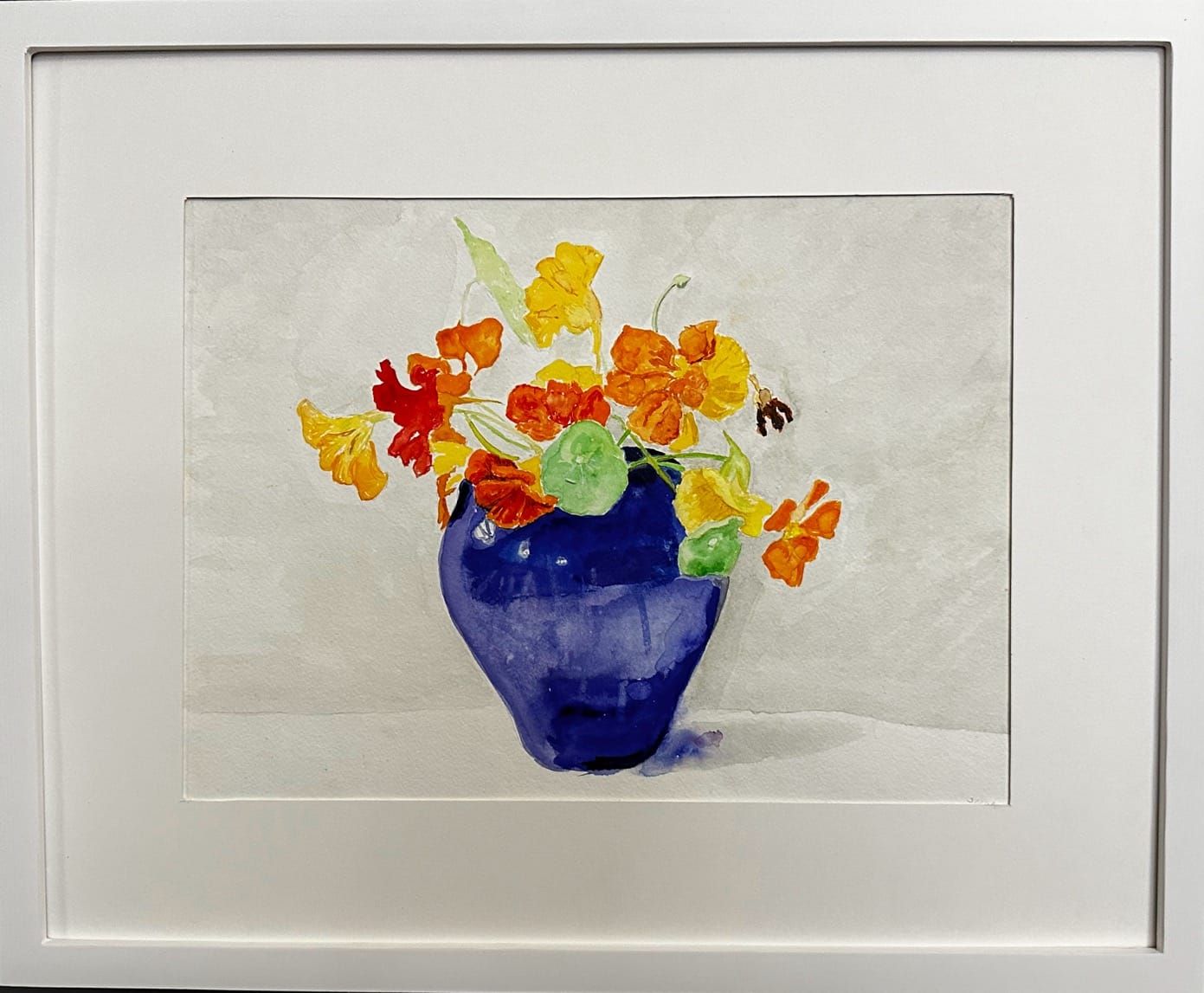 Nasturtiums, Watercolor, Blue Vase