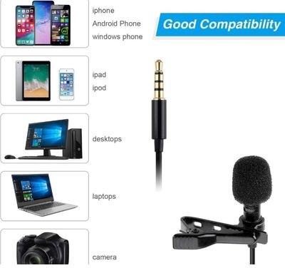 Professional Collar Mic for YouTube Grade Lavalier Microphone Omnidirectional with Easy Clip On System ­ Perfect for Recording Voice/Interview/Video Conference/Podcast/AndroidT9