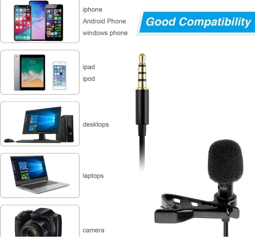 Professional Collar Mic for YouTube Grade Lavalier Microphone Omnidirectional with Easy Clip On System ­ Perfect for Recording Voice/Interview/Video Conference/Podcast/AndroidT9