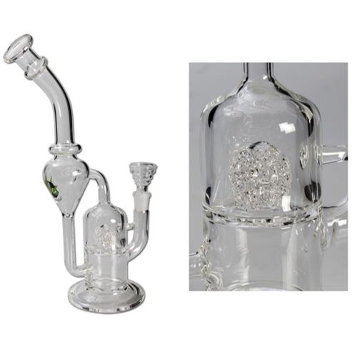 Black Leaf Recycle Glass Pipe With Cage Percolator, 31cm