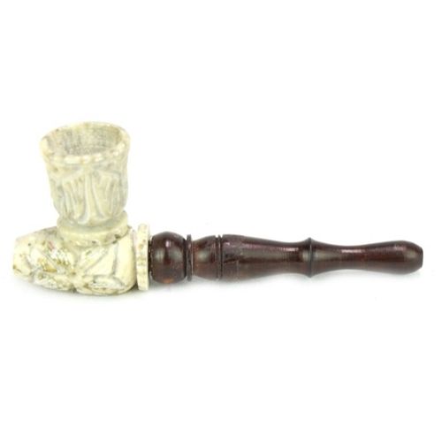 Soapstone Pipe + Wooden Mouthpiece, 11cm