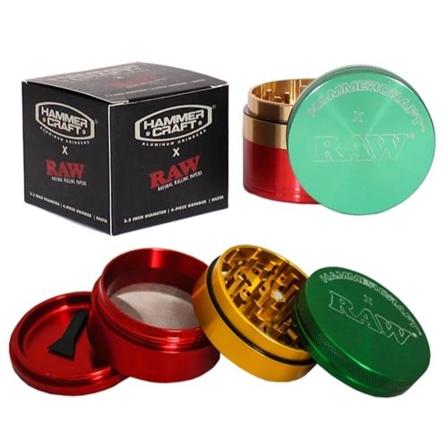 Hammercraft X RAW Alu Grinder Rasta - 4 Parts, 55 mm