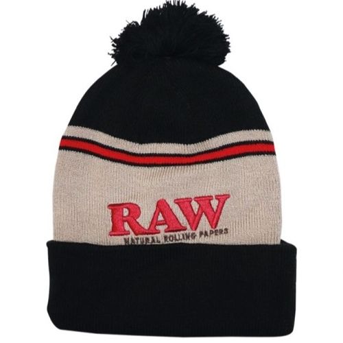 RAW X Pompom Knit Hat Black/Beige