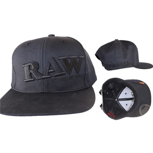 RAW Flat Bill Snap Back Black + Black Logo + Poker