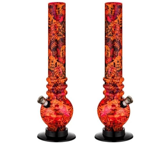 Skulls Orange Acrylic Bong, 30cm