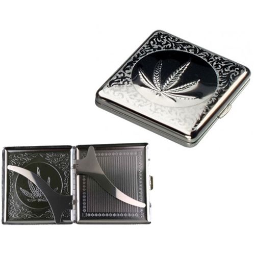 Metal Cigarette Box Cannabis Leaf, 9 x 8.5cm