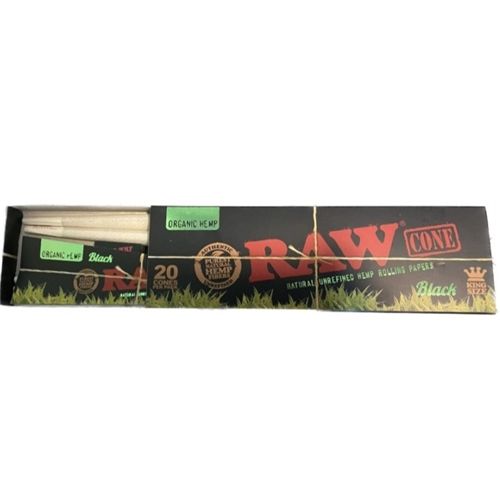 RAW Black Organic Cones King Size, X 20
