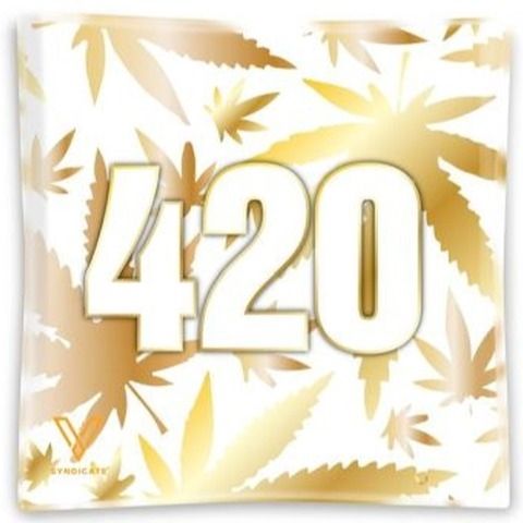 420 Gold Leaves Glass Ashtray, 11cm