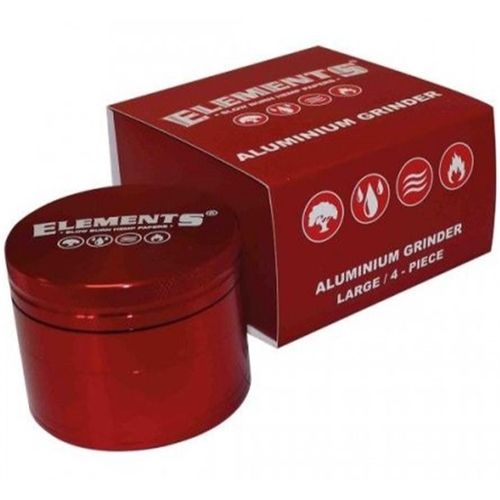 Elements Red Aluminium Grinder Large - 4 Parts, 62mm