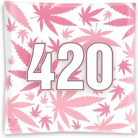420 Pink Leaves Glass Ashtray, 11cm