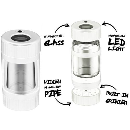 Best Buds White Magnifier Glass with Led Light, Grinder and Aluminium Pipe