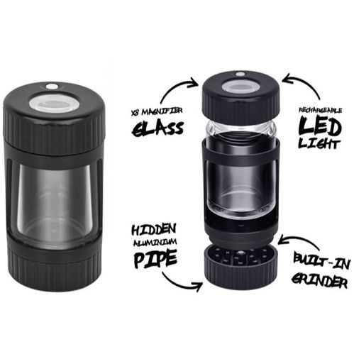 Best Buds Black Magnifier Glass with Led Light, Grinder and Aluminium Pipe