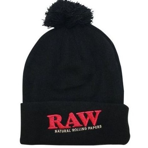 RAW X Pompom Knit Hat Black