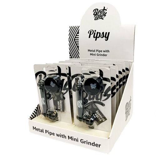 Best Buds Pipsy Black Metal Pipe with Grinder