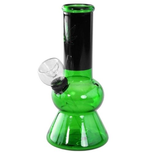 Mini Bong with Hemp Leaf, 13.5cm, Color: Green