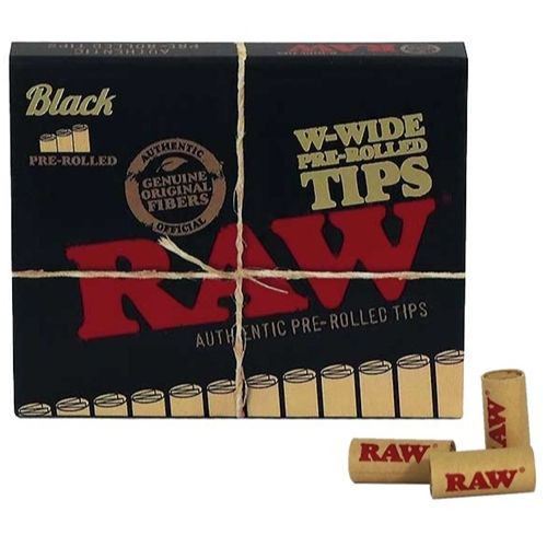 RAW Black Pre-Rolled Wide Tips, W-Shape, X 18
