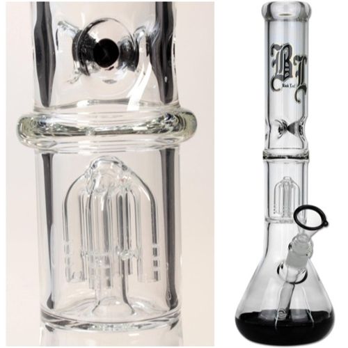 Black Leaf Glass Bong Ice Black + 4-Arm Percolator, 40cm
